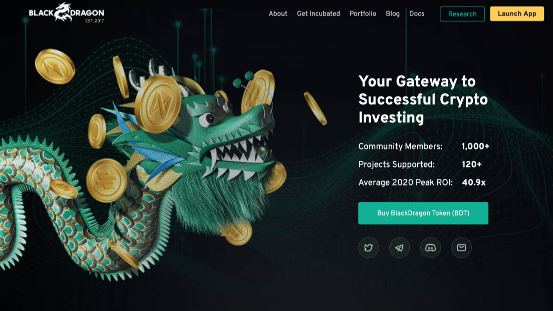Screenshot of blackdragon.io website used on crypto advertising results on the Costumer Success Page on LeanMarketing crypto